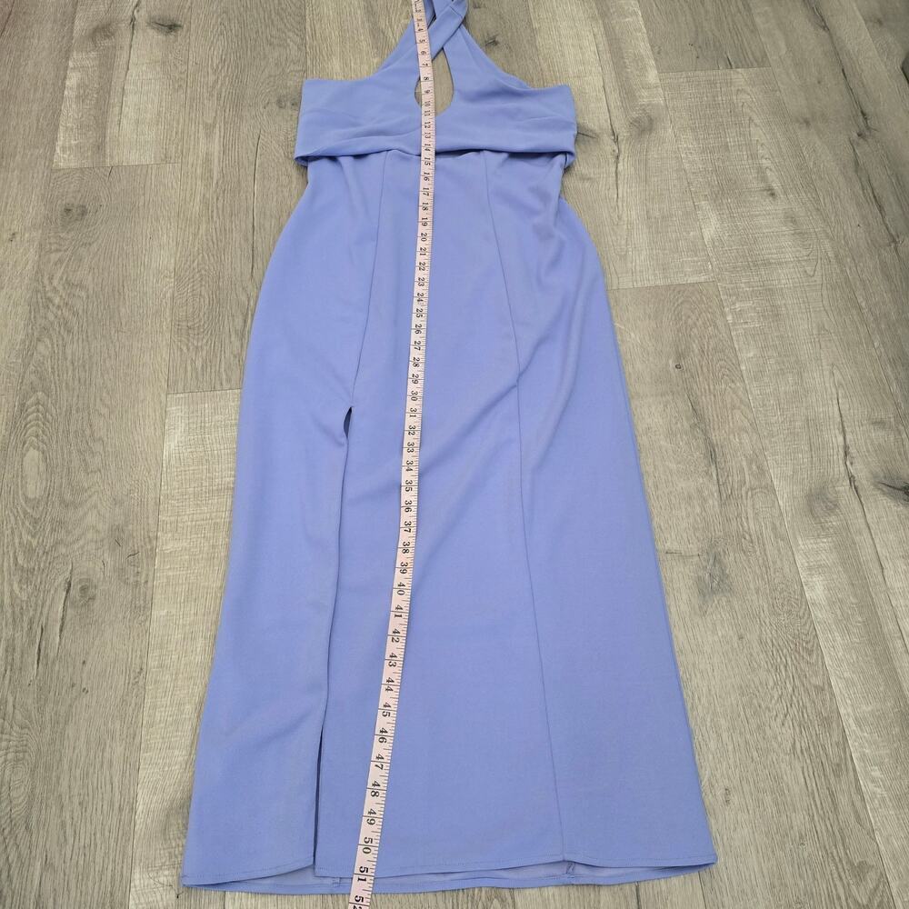 Show Me Your Mumu Blue Midi Dress Cutout Criss Cross Back Wedding Guest Sz L - Picture 7 of 9